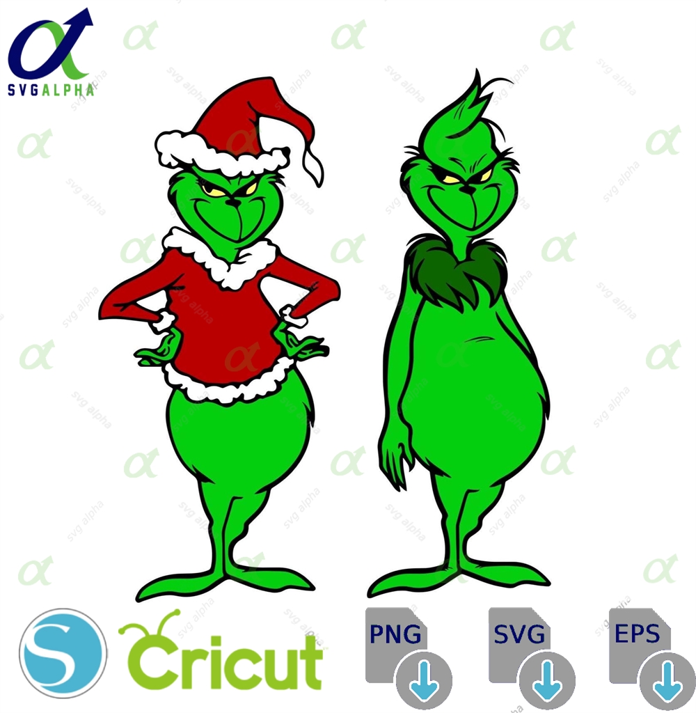 Grinch Couple Svg Png Dxf Epsfunny Christmas Characters Clipart Grinch In Santa Outfit Classic Grinch Digital Design